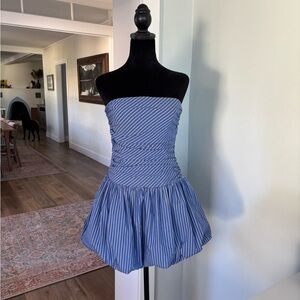 WAYF bubble hem strapless striped mini dress XS